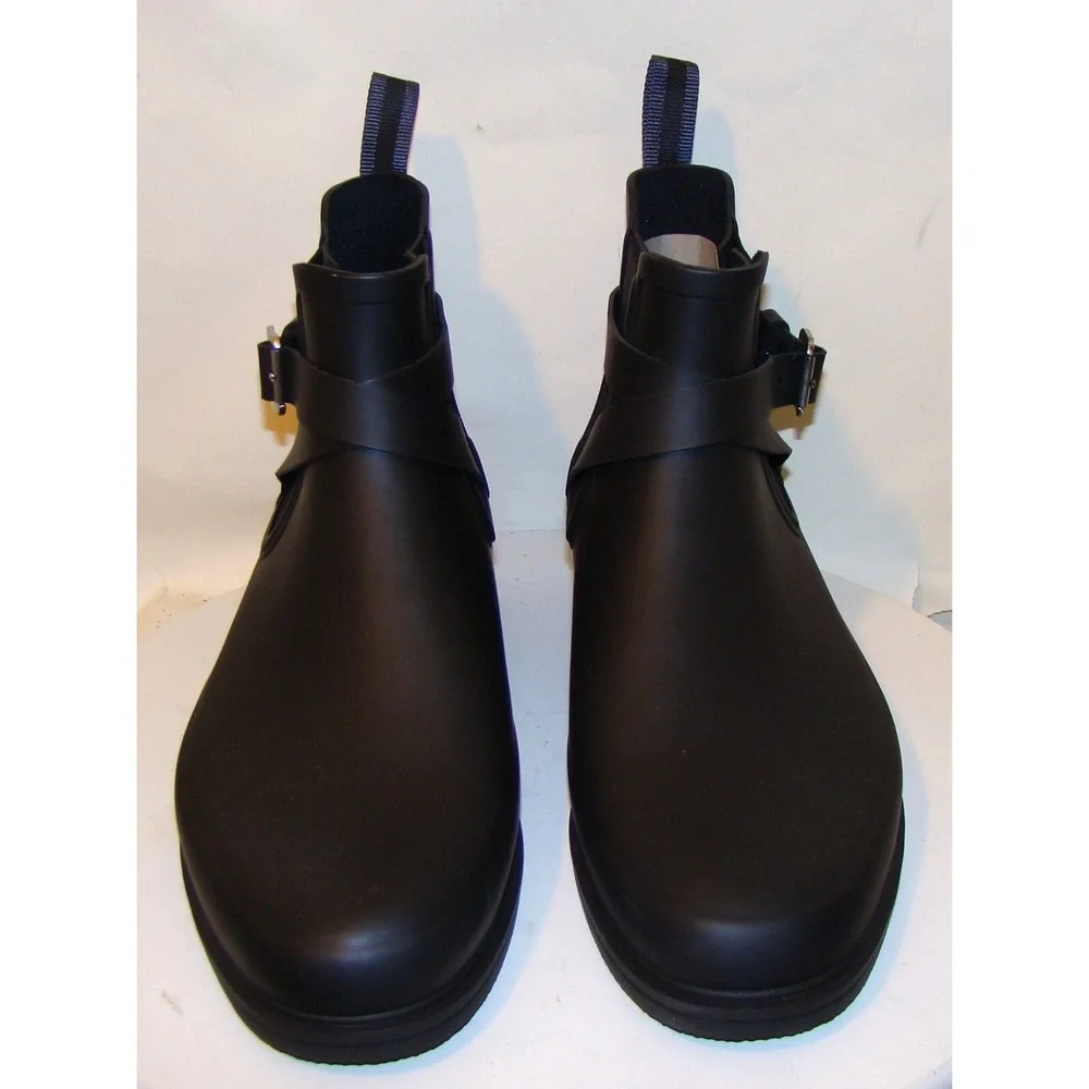 NEW! HUNTER MENS Black Chelsea Rubber Ankle BOOTS Buckle SIZE 11 WOMENS 12 DB3